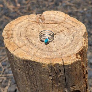 Navajo Kingman Turquoise 3 Split wire Ring Sterling‎ Silver NA Jewelry Sz 6US***